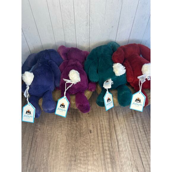 Jellycat Bashful Bunny Set of 4 Christmas Saffyre Allium Redcurrant Teal NEW - Picture 3 of 7